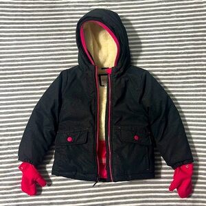 Cat and Jack faux fur lined winter coat with attached gloves and hood. Size 3t